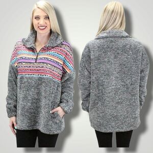 Leopard Serape Cheetah Aztec Sherpa Pocket Pullover Jacket Coat Women